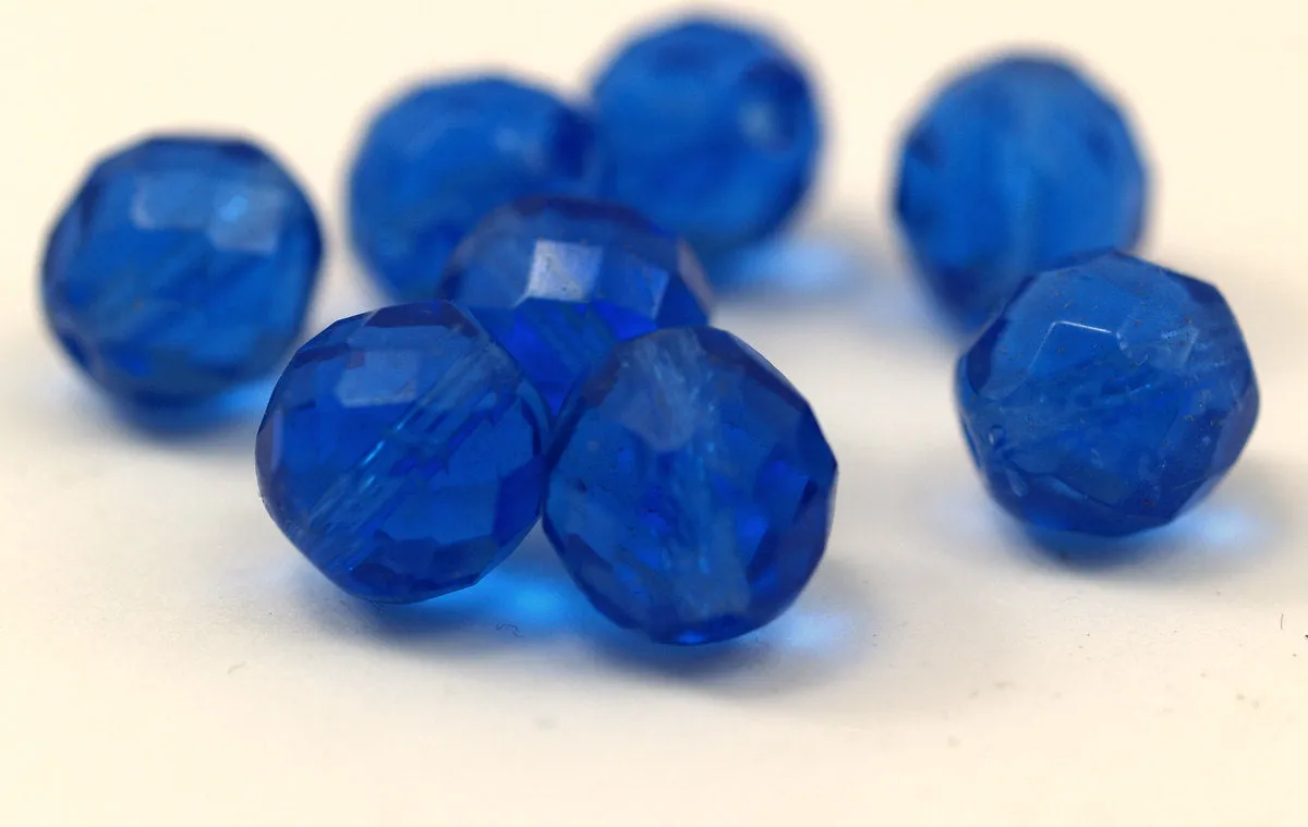 10 Vintage Glass Faceted Blue Beads  ( 9 Mm ) Cv12