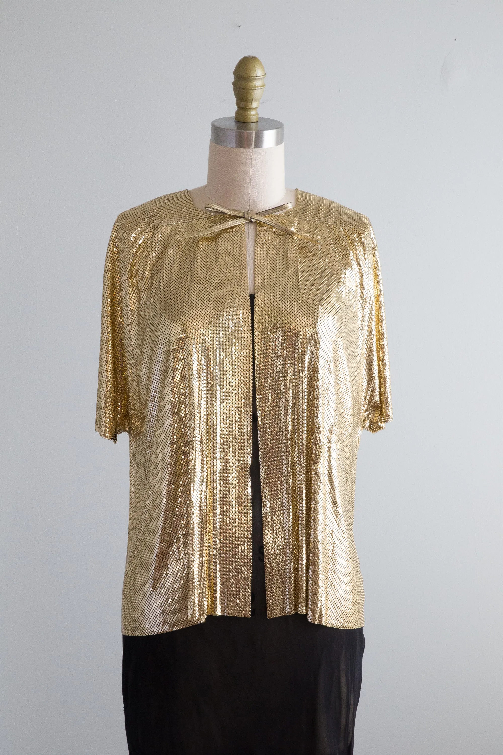 1970's Ferrara Gold Metal Mesh Short Sleeve Jacket / OS