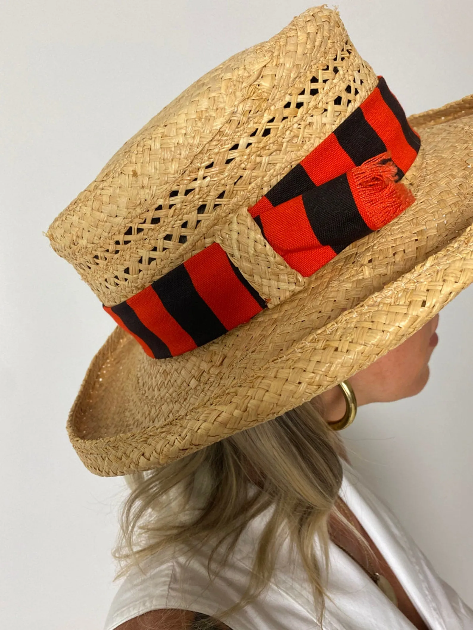 1970's Italian Straw Boater Hat