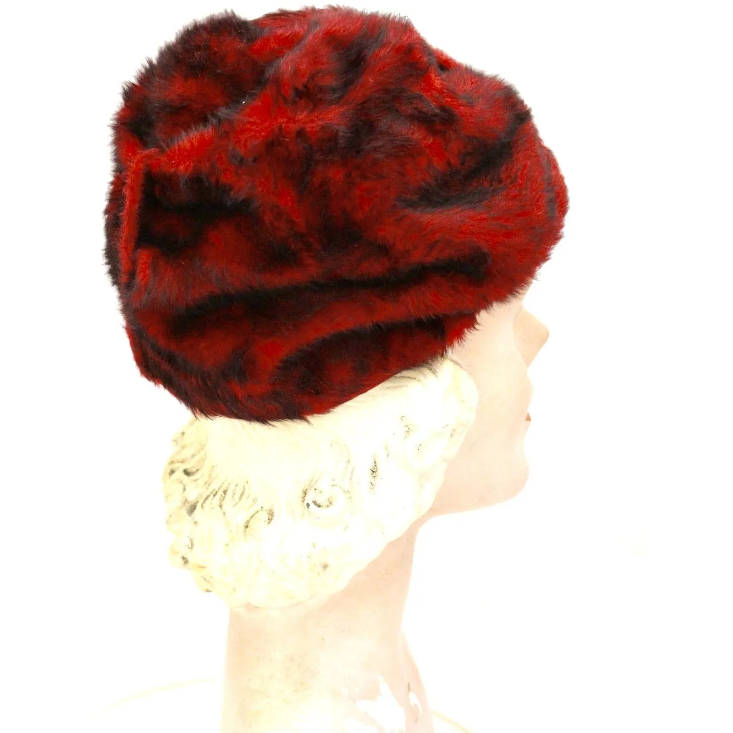 50s VTG Red Black Fur Felt Hat Turban Pillbox Cloche Montezuma Austria  Church S