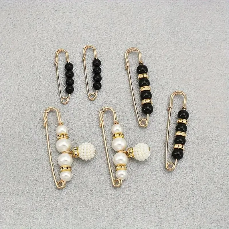 6 Pcs Elegant Faux Pearls Brooch Dress Clips Hat