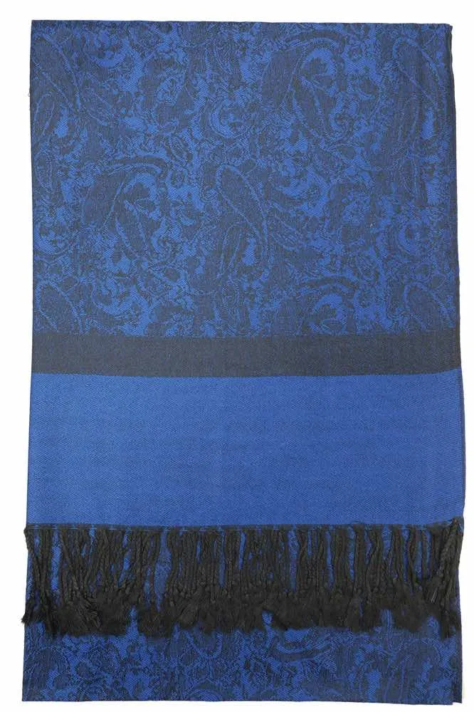 Achillea Deep Blue Black Jacquard Pashmina Scarf