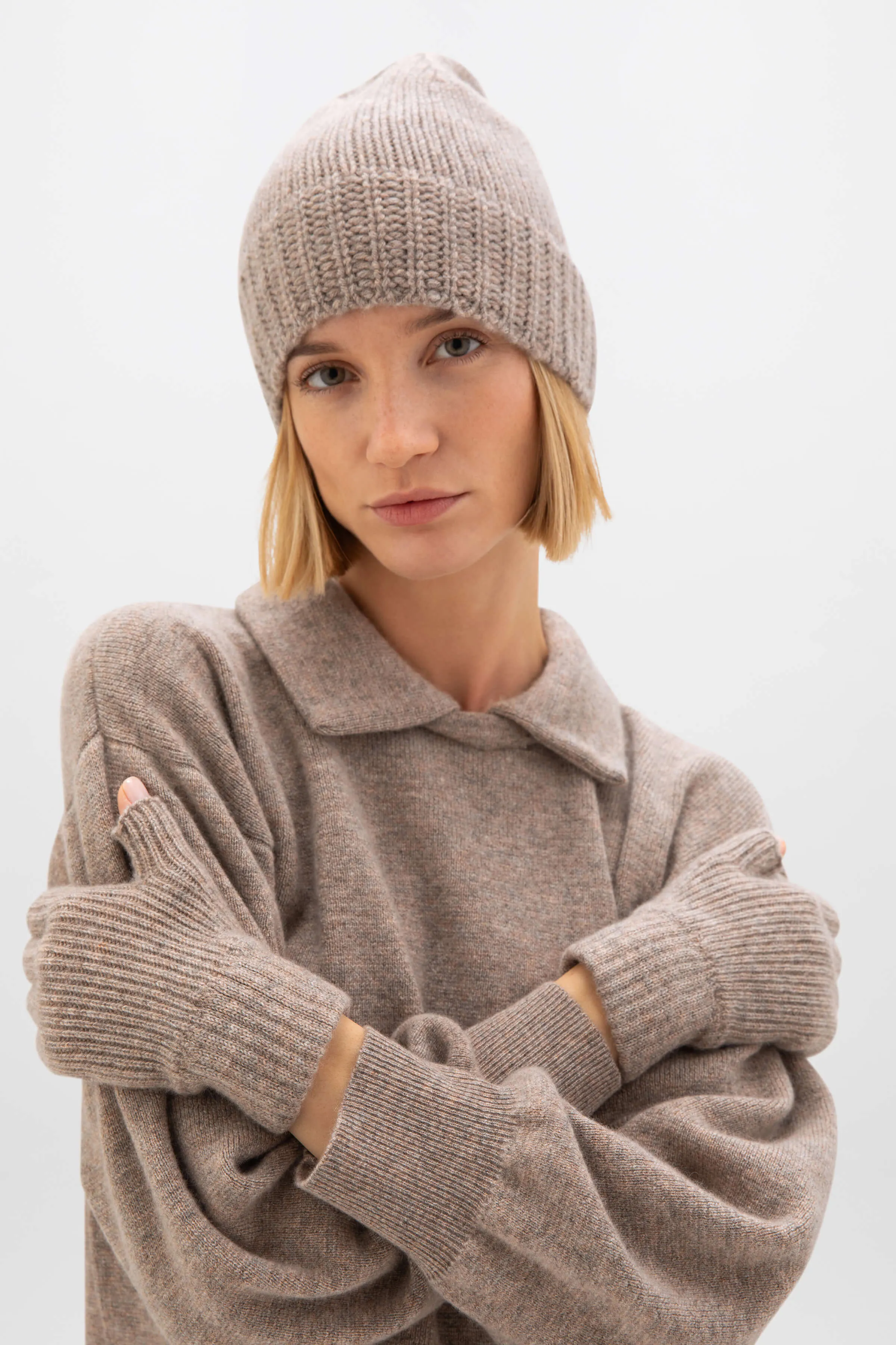 Ash Cashmere Jersey Cuff Beanie