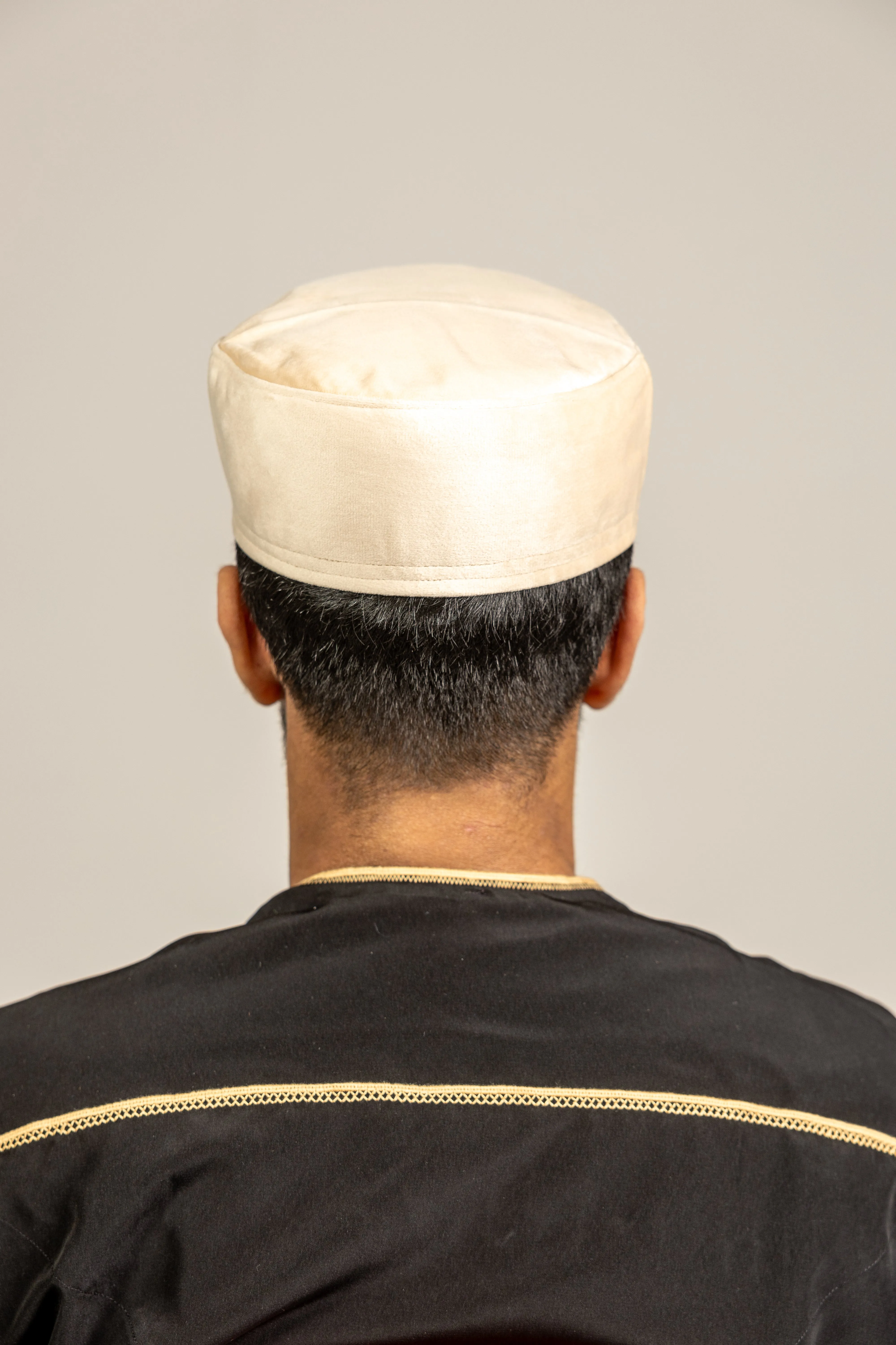 Beige / Cream Velvet Topi Kufi Islamic Prayer Hat Exclusive Design