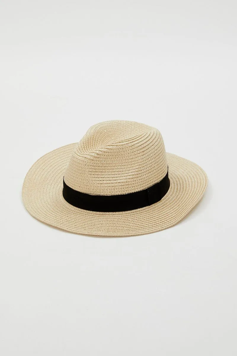 Beige Woven Boater Hat