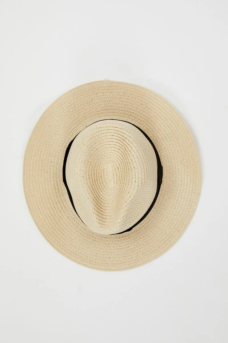 Beige Woven Boater Hat