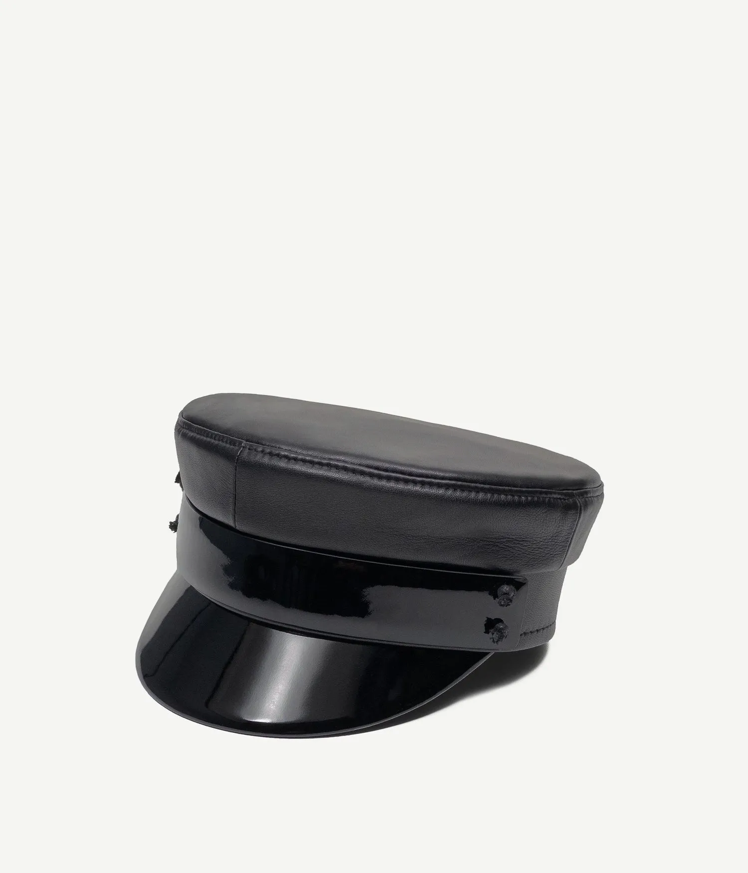 Black Leather Baker Boy Cap