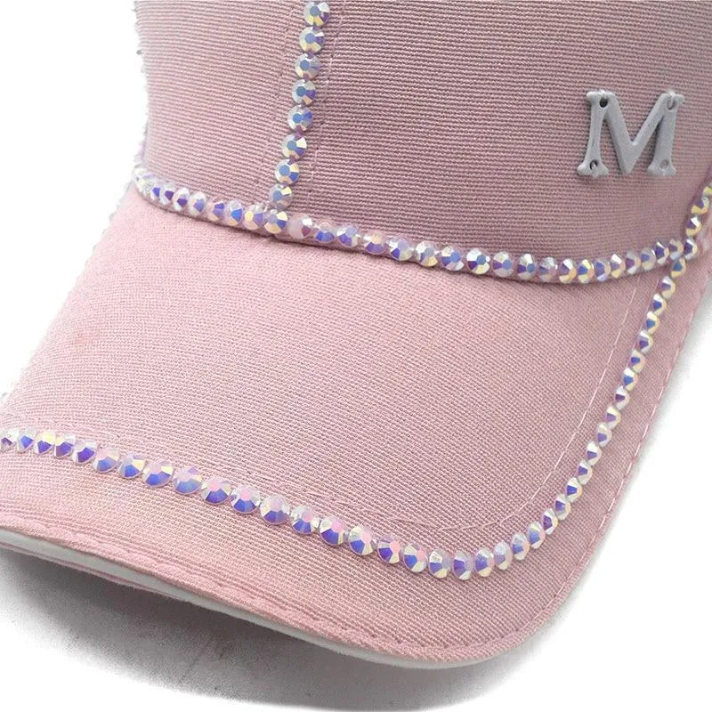 Bling baseball Cap, Women Breathable, adjustable Cap, Glam jewel sparkle hat in Pink white