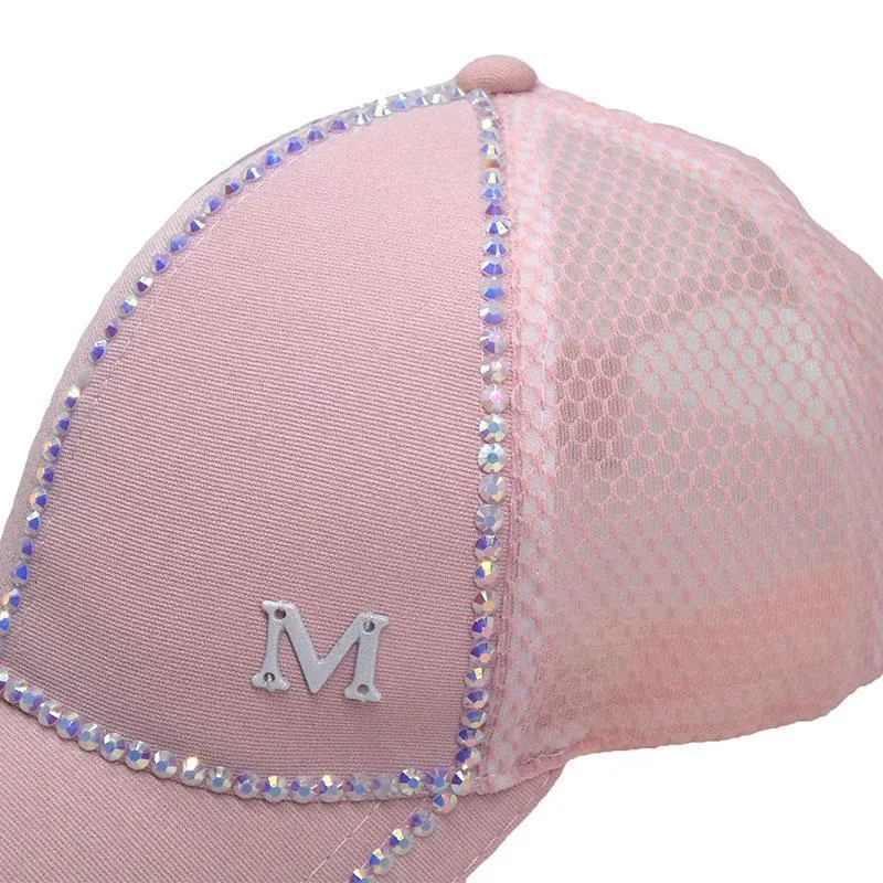 Bling baseball Cap, Women Breathable, adjustable Cap, Glam jewel sparkle hat in Pink white