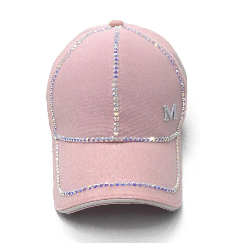 Bling baseball Cap, Women Breathable, adjustable Cap, Glam jewel sparkle hat in Pink white