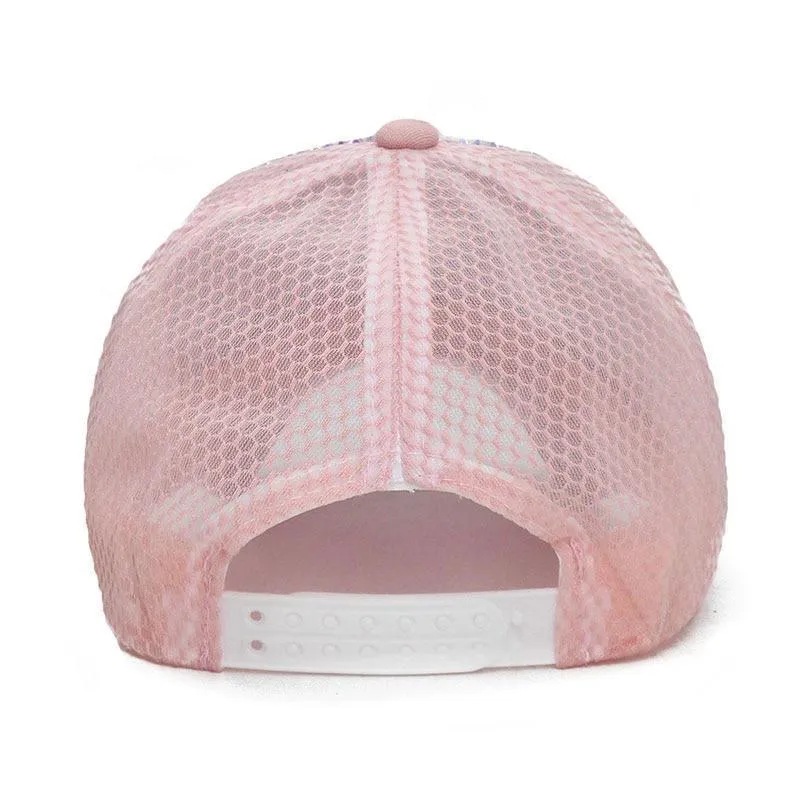 Bling baseball Cap, Women Breathable, adjustable Cap, Glam jewel sparkle hat in Pink white