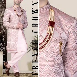 Blossom Pink Thread and Chevron Sequin Embroidered Indo-Western Sherwani