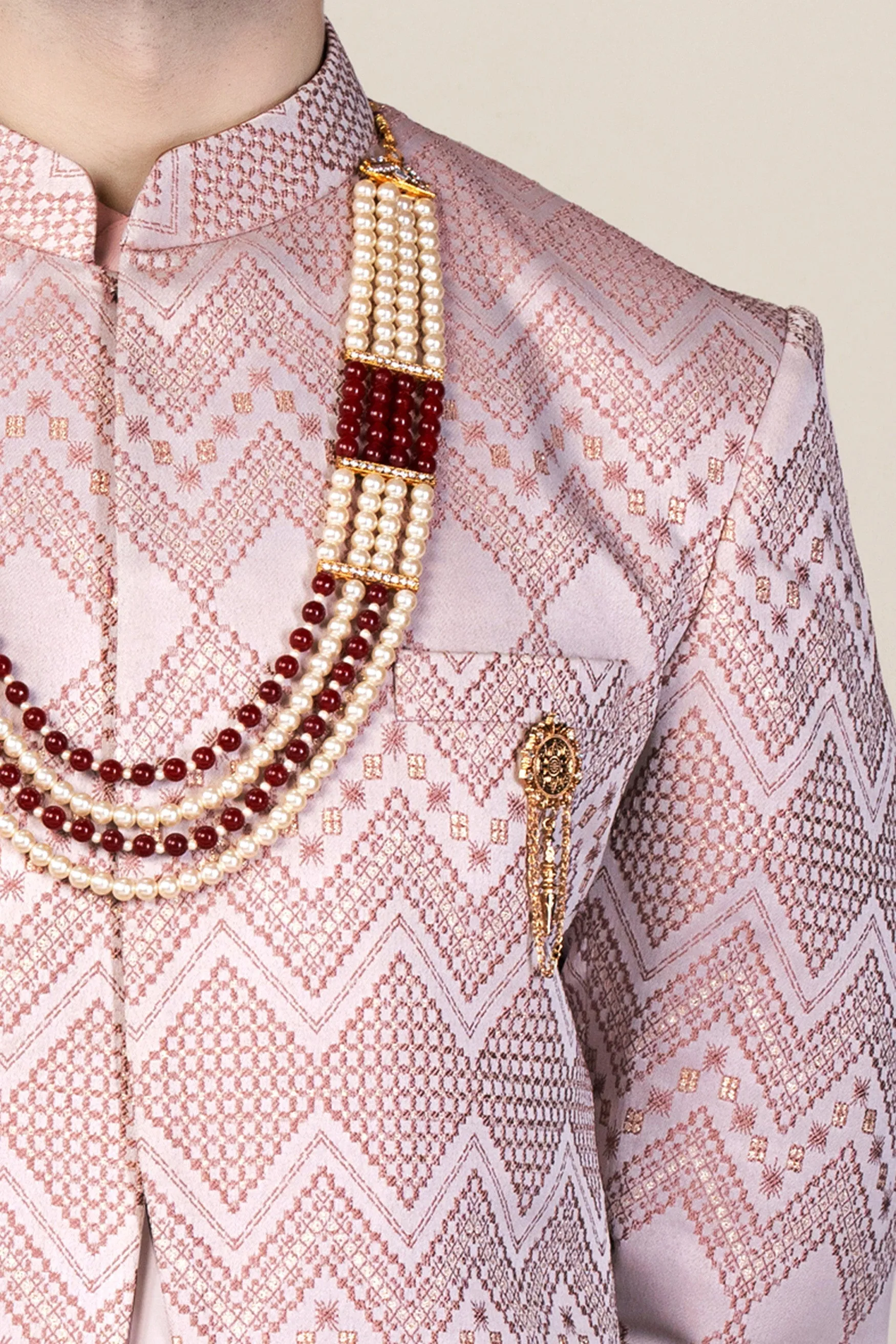 Blossom Pink Thread and Chevron Sequin Embroidered Indo-Western Sherwani