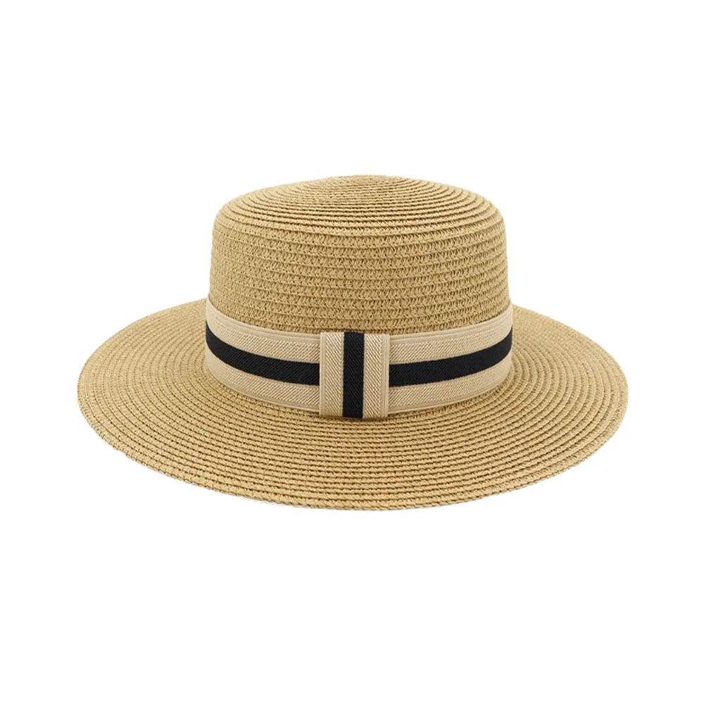 Boater Skimmer Sailor Straw Amish Hat Banded 1920s QZW0058