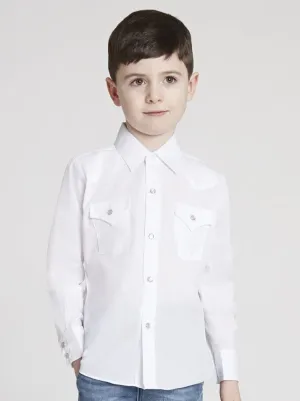 Boy's Ely Cattleman Long Sleeve Solid White Western Snap Shirt