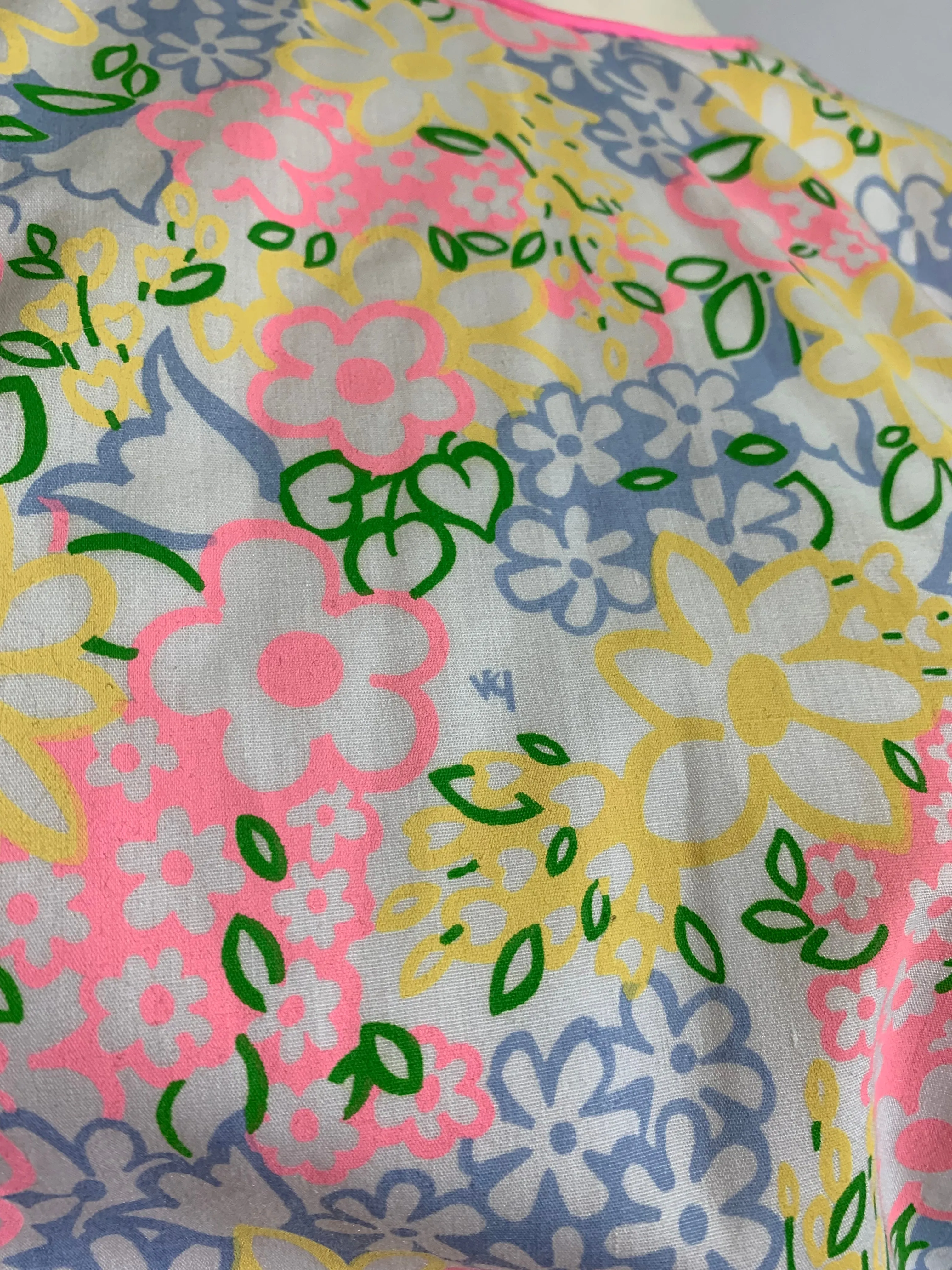 Bright Pastel Sketchwork Floral Print Dress circa 1960s