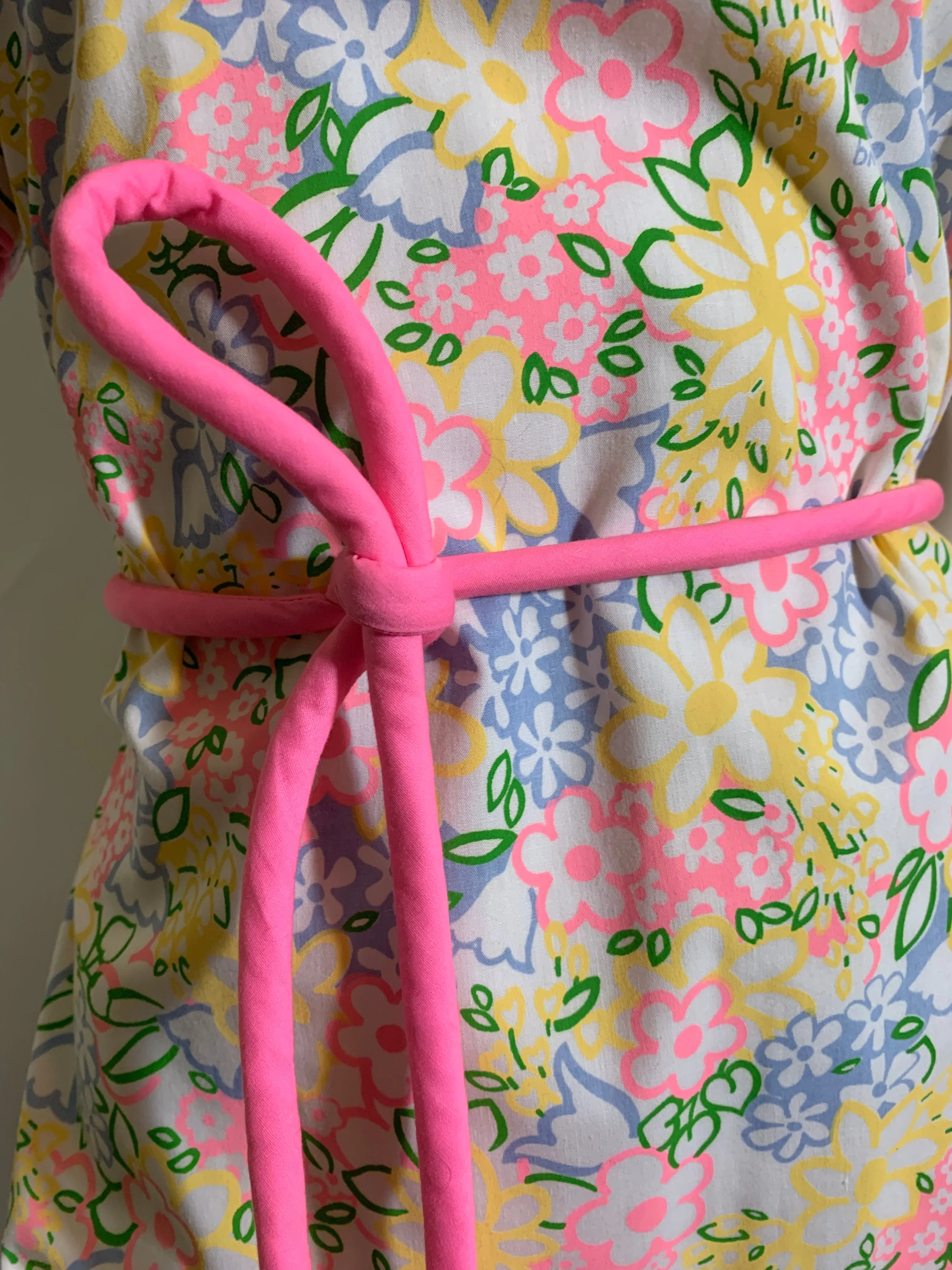 Bright Pastel Sketchwork Floral Print Dress circa 1960s