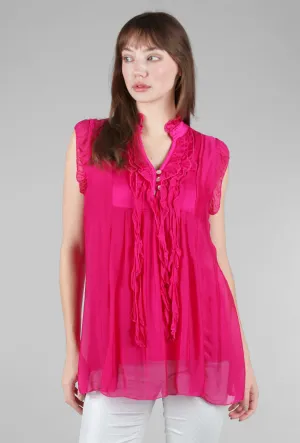 Cap-Sleeve Ruffle Top, Fuchsia