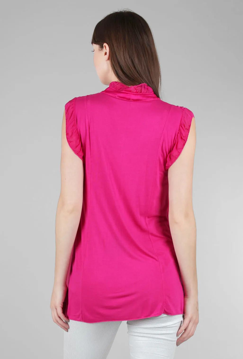 Cap-Sleeve Ruffle Top, Fuchsia