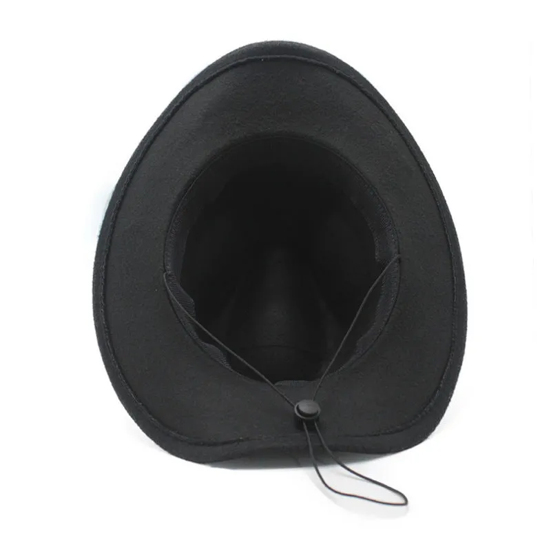 Cowboy Hats Spring and Autumn Woolen Bowler Hat Female Serpentine Belt Western Cowboy Fedora Hat