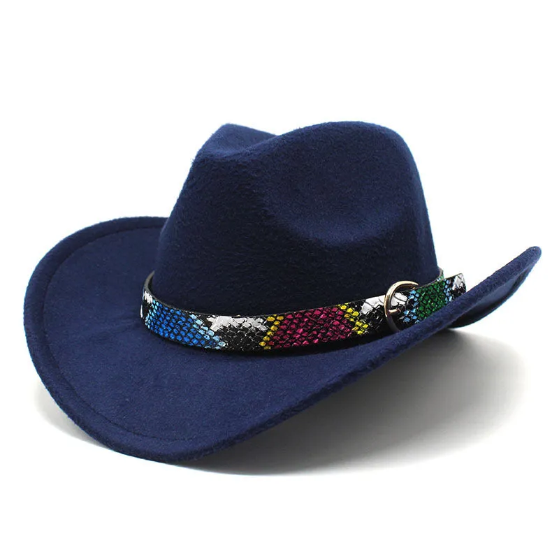 Cowboy Hats Spring and Autumn Woolen Bowler Hat Female Serpentine Belt Western Cowboy Fedora Hat