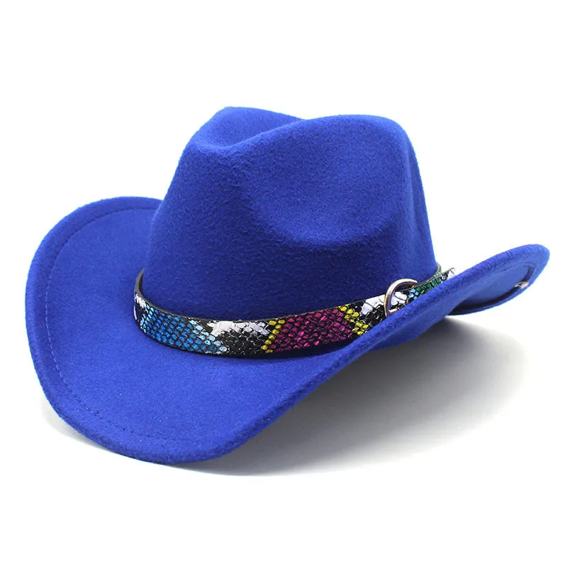 Cowboy Hats Spring and Autumn Woolen Bowler Hat Female Serpentine Belt Western Cowboy Fedora Hat