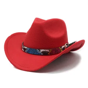 Cowboy Hats Spring and Autumn Woolen Bowler Hat Female Serpentine Belt Western Cowboy Fedora Hat