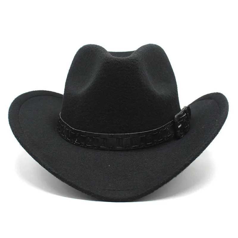 Cowboy Hats Wide Belt Woolen Western Cowboy Bowler Hat for Men Women