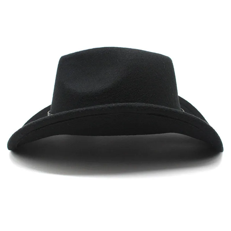 Cowboy Hats Wide Belt Woolen Western Cowboy Bowler Hat for Men Women