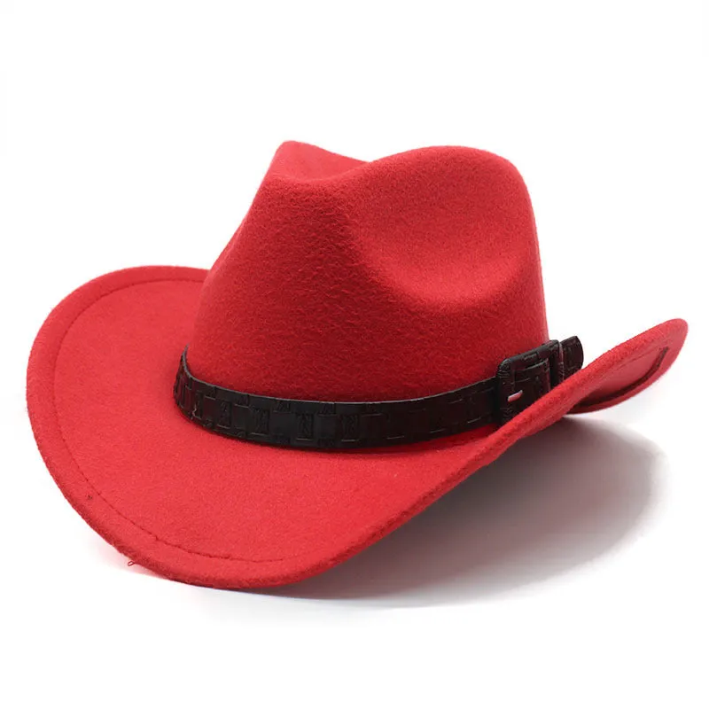 Cowboy Hats Wide Belt Woolen Western Cowboy Bowler Hat for Men Women