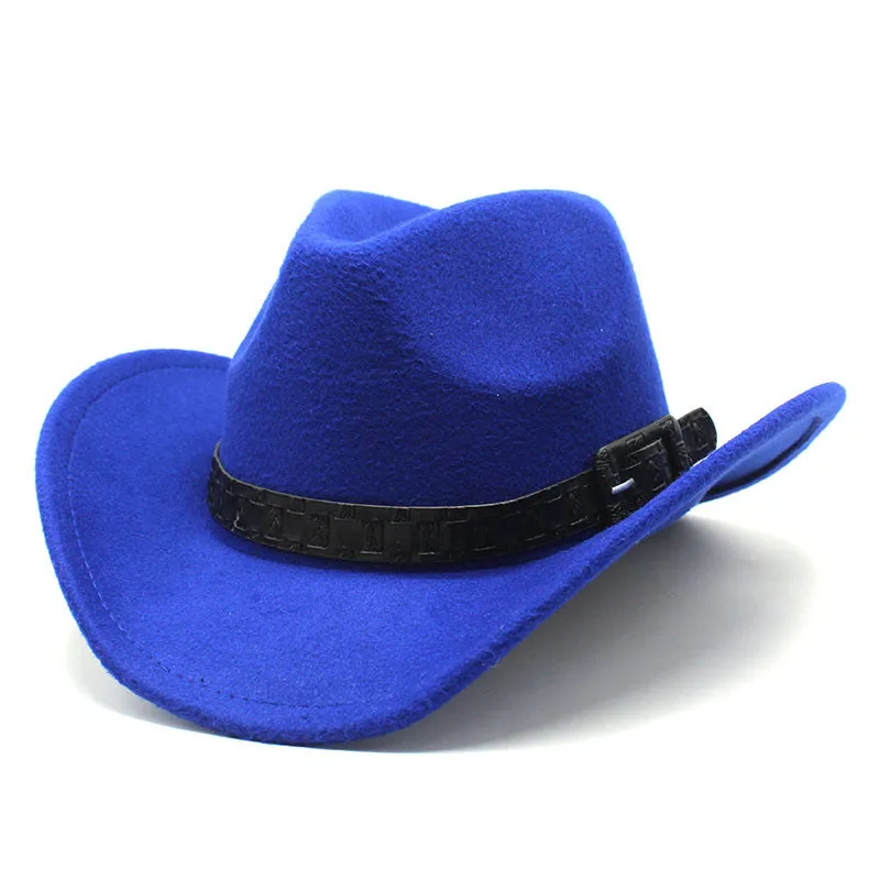 Cowboy Hats Wide Belt Woolen Western Cowboy Bowler Hat for Men Women