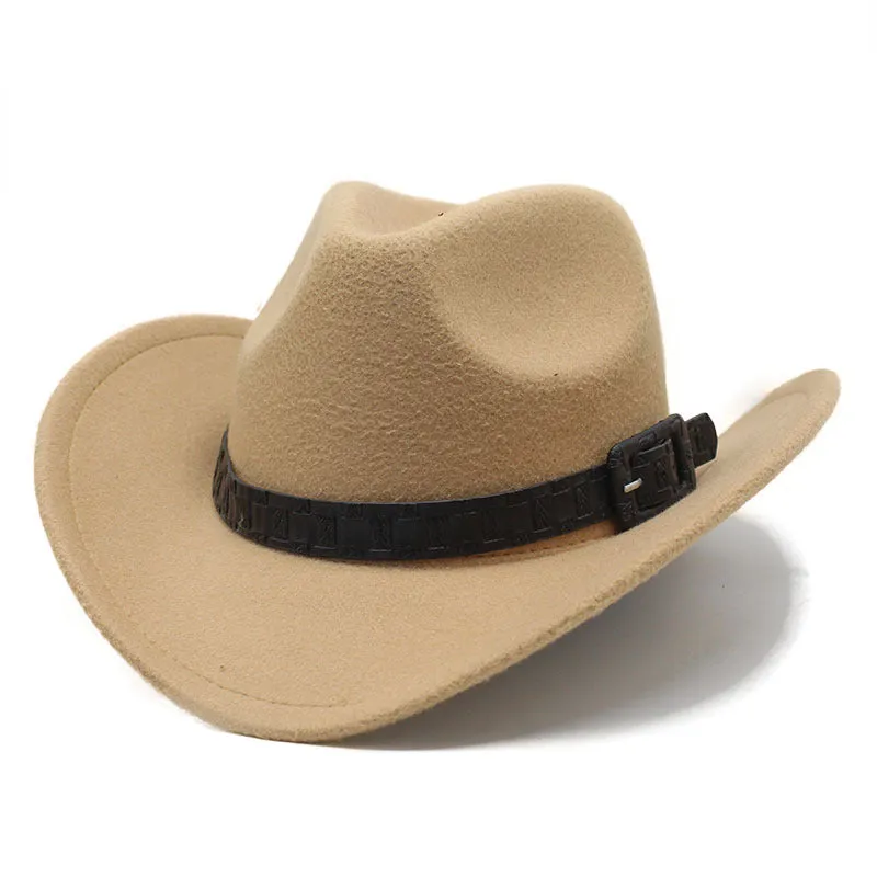 Cowboy Hats Wide Belt Woolen Western Cowboy Bowler Hat for Men Women