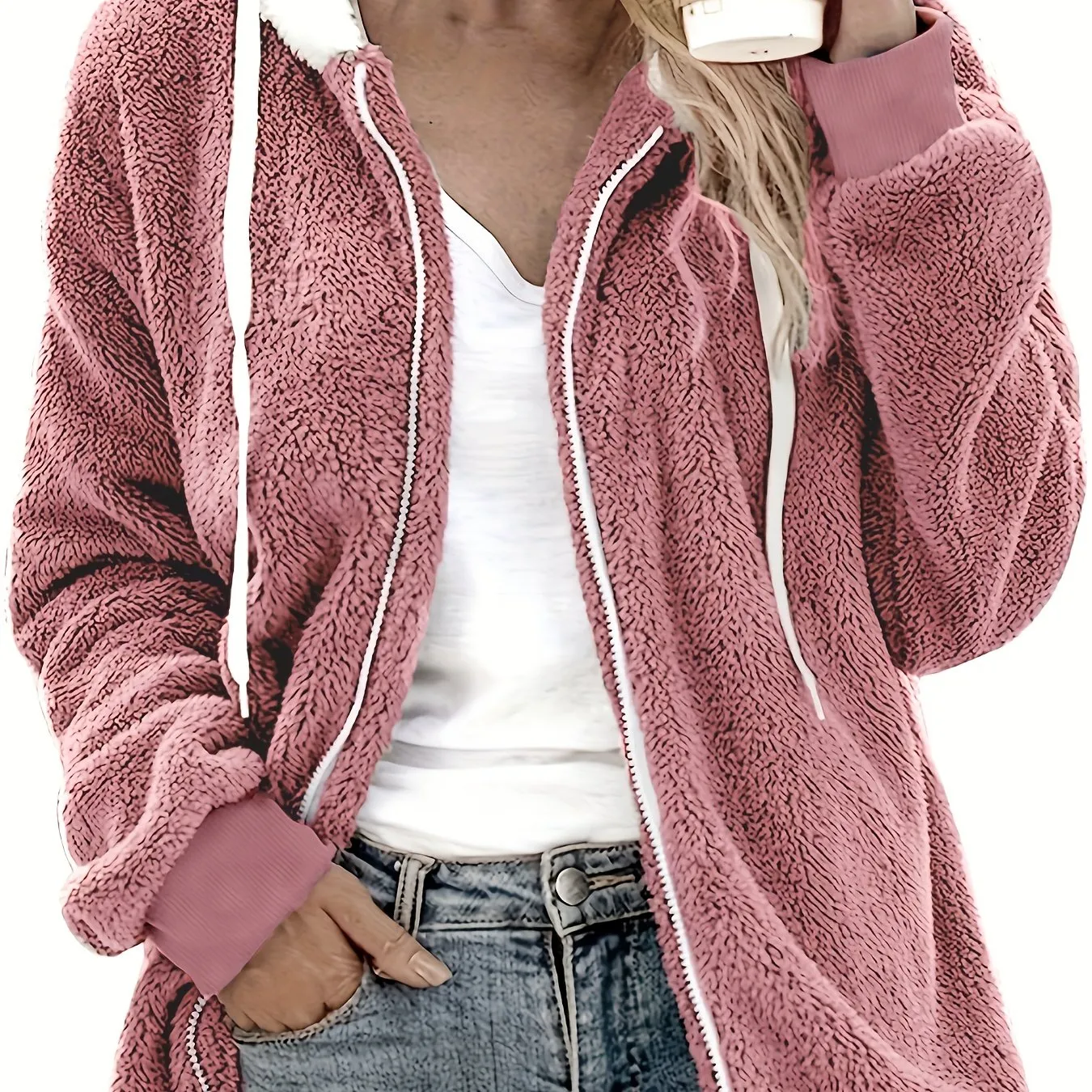 Cozy Plush Hoodie - Soft and Cozy Zip-up Closure, Relaxed Fit for Everyday Casual Wear, Long Sleeve Design for Added Warmth, Adjustable Drawstring Hood for Customized Fit - Designed Specifically for Women, Stylish Coat for Cold Weather