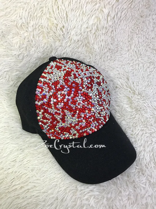 CUSTOMIZED BLING CAP / Hat Bedazzled with Red and ab white Crystal Rhinestone Glitter Shinny Sparkly - Swarovski is avaialble