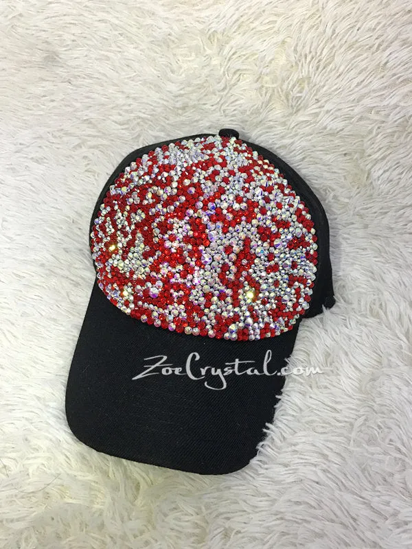 CUSTOMIZED BLING CAP / Hat Bedazzled with Red and ab white Crystal Rhinestone Glitter Shinny Sparkly - Swarovski is avaialble