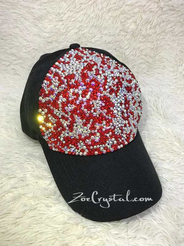 CUSTOMIZED BLING CAP / Hat Bedazzled with Red and ab white Crystal Rhinestone Glitter Shinny Sparkly - Swarovski is avaialble