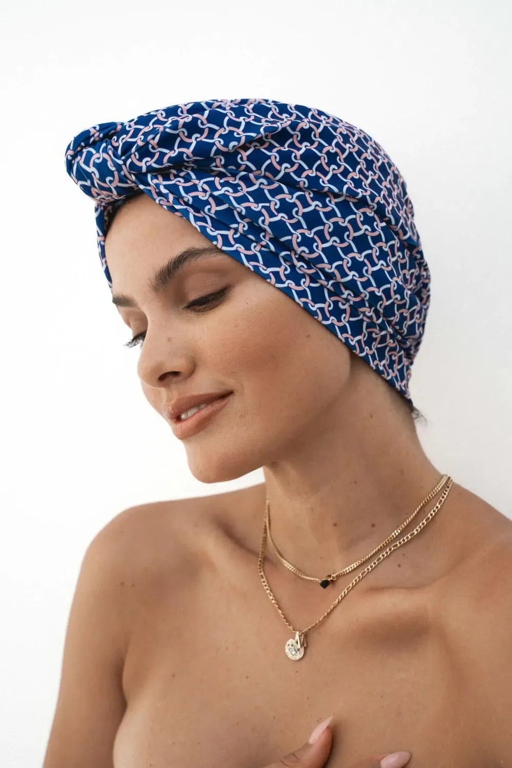 Dahlia shower cap in Navy Portside