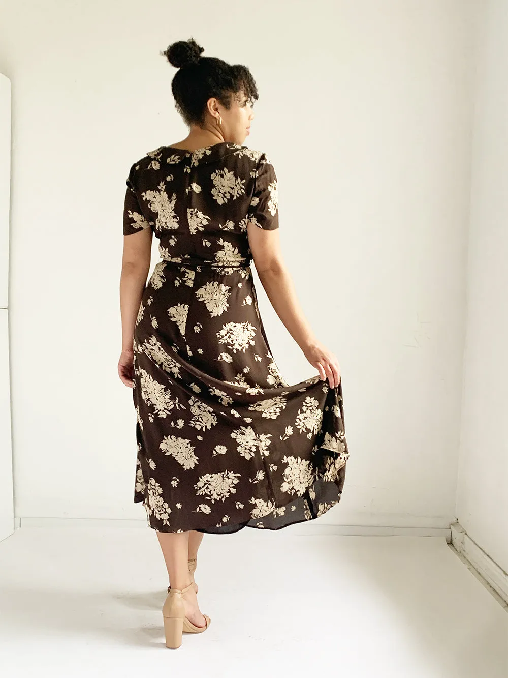 DB Brown and Ivory Floral Maxi Dress