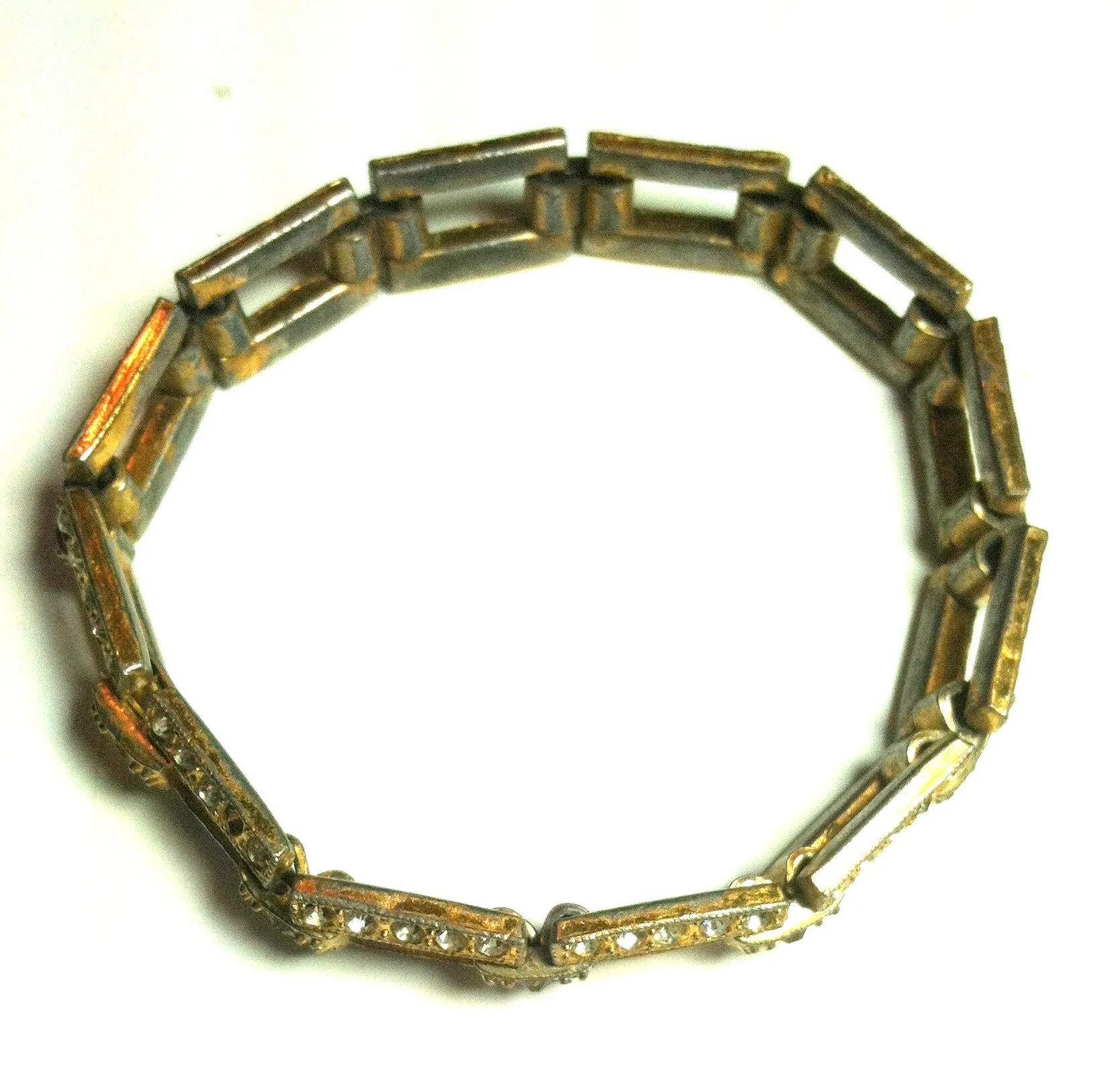 Deco Wide Link Goldplated Rhinestone Bracelet circa 1930s