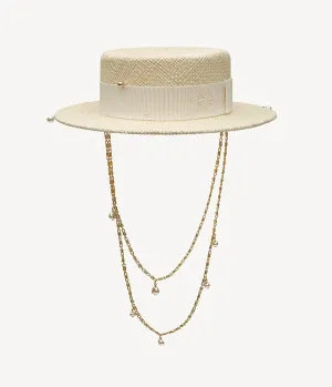 Double Chain Strap Straw Boater Hat