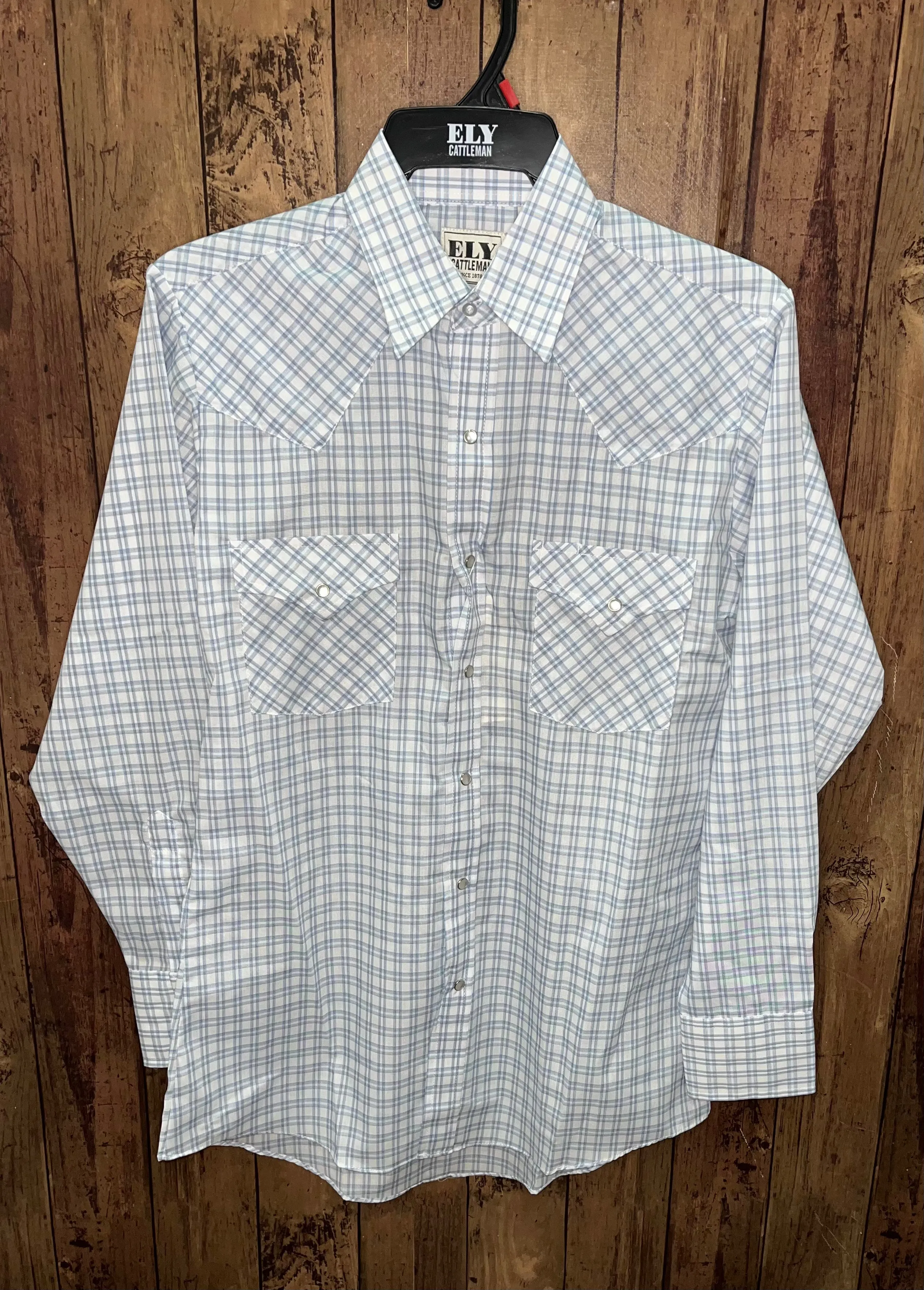 Ely & Walker Men's Long Sleeve Plaid Shirt White 15202907-White-A