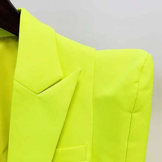 Fluorescent Yellow Two Piece Set Ladies Pants Suits Formal Suit