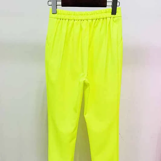 Fluorescent Yellow Two Piece Set Ladies Pants Suits Formal Suit