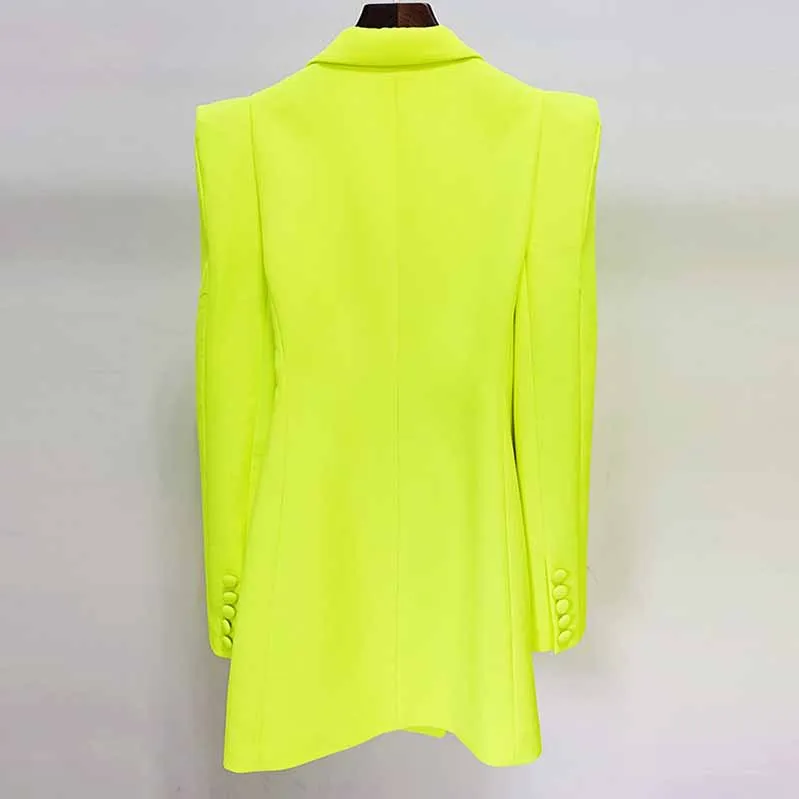 Fluorescent Yellow Two Piece Set Ladies Pants Suits Formal Suit