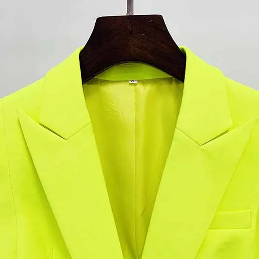 Fluorescent Yellow Two Piece Set Ladies Pants Suits Formal Suit