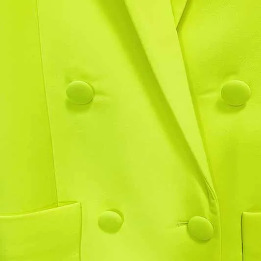 Fluorescent Yellow Two Piece Set Ladies Pants Suits Formal Suit