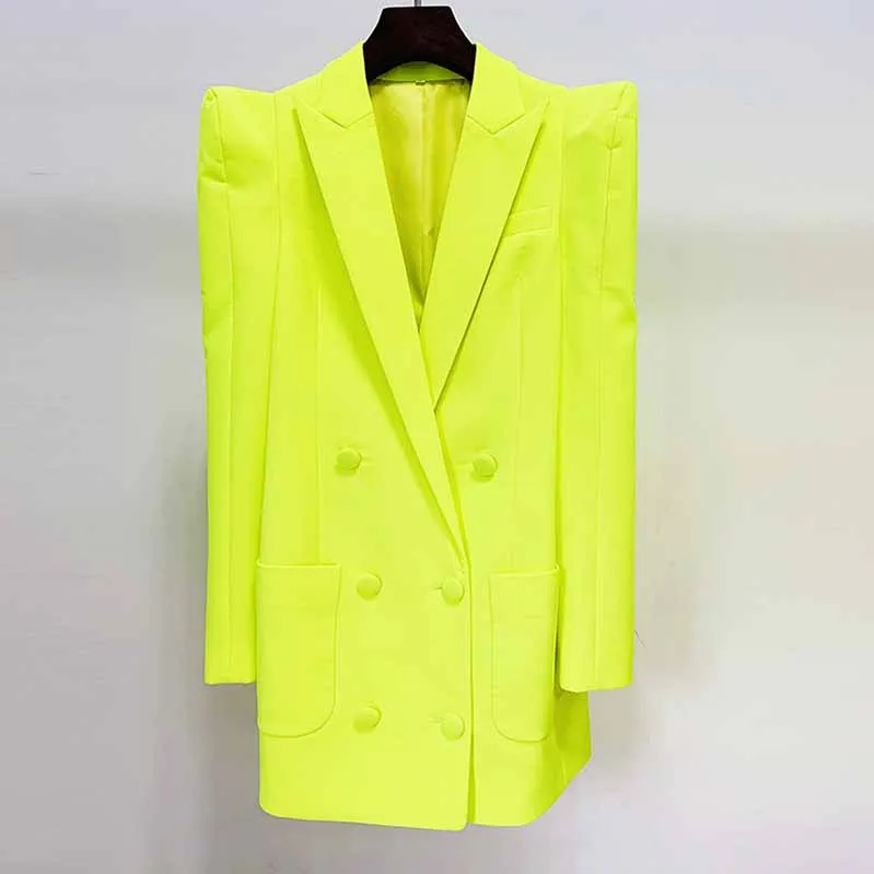 Fluorescent Yellow Two Piece Set Ladies Pants Suits Formal Suit