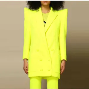 Fluorescent Yellow Two Piece Set Ladies Pants Suits Formal Suit