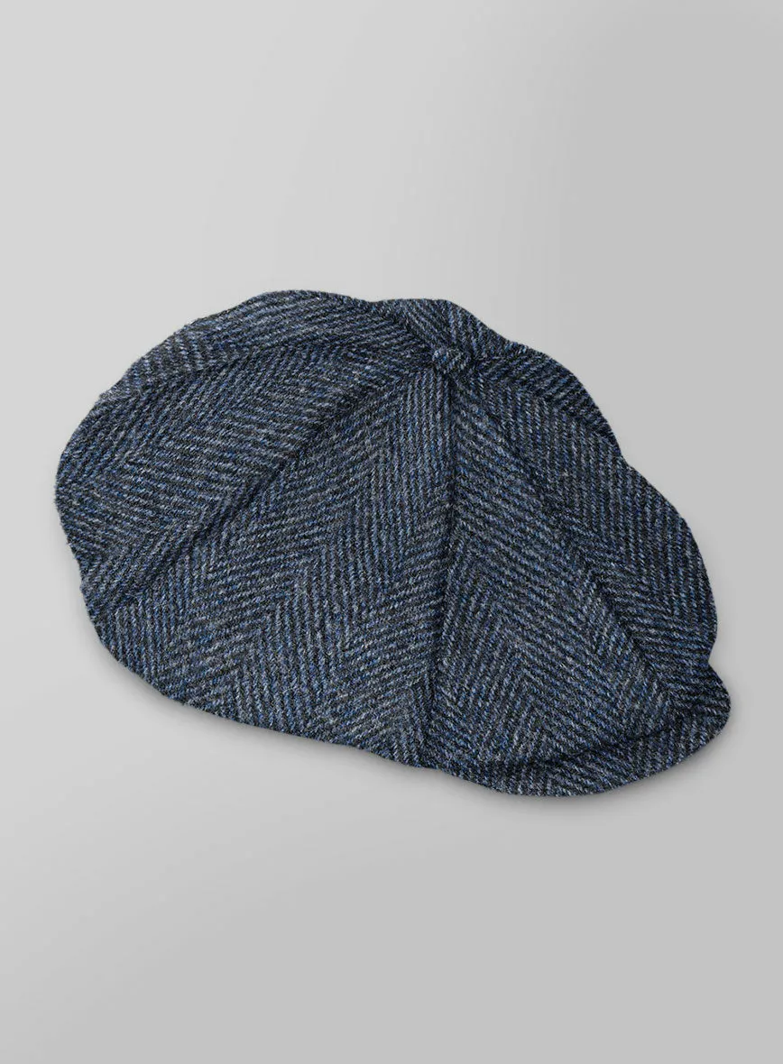 Harris Tweed Wide Herringbone Blue Newsboy Cap