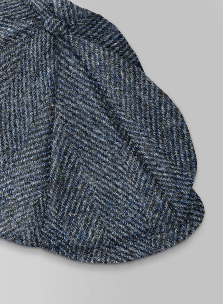 Harris Tweed Wide Herringbone Blue Newsboy Cap